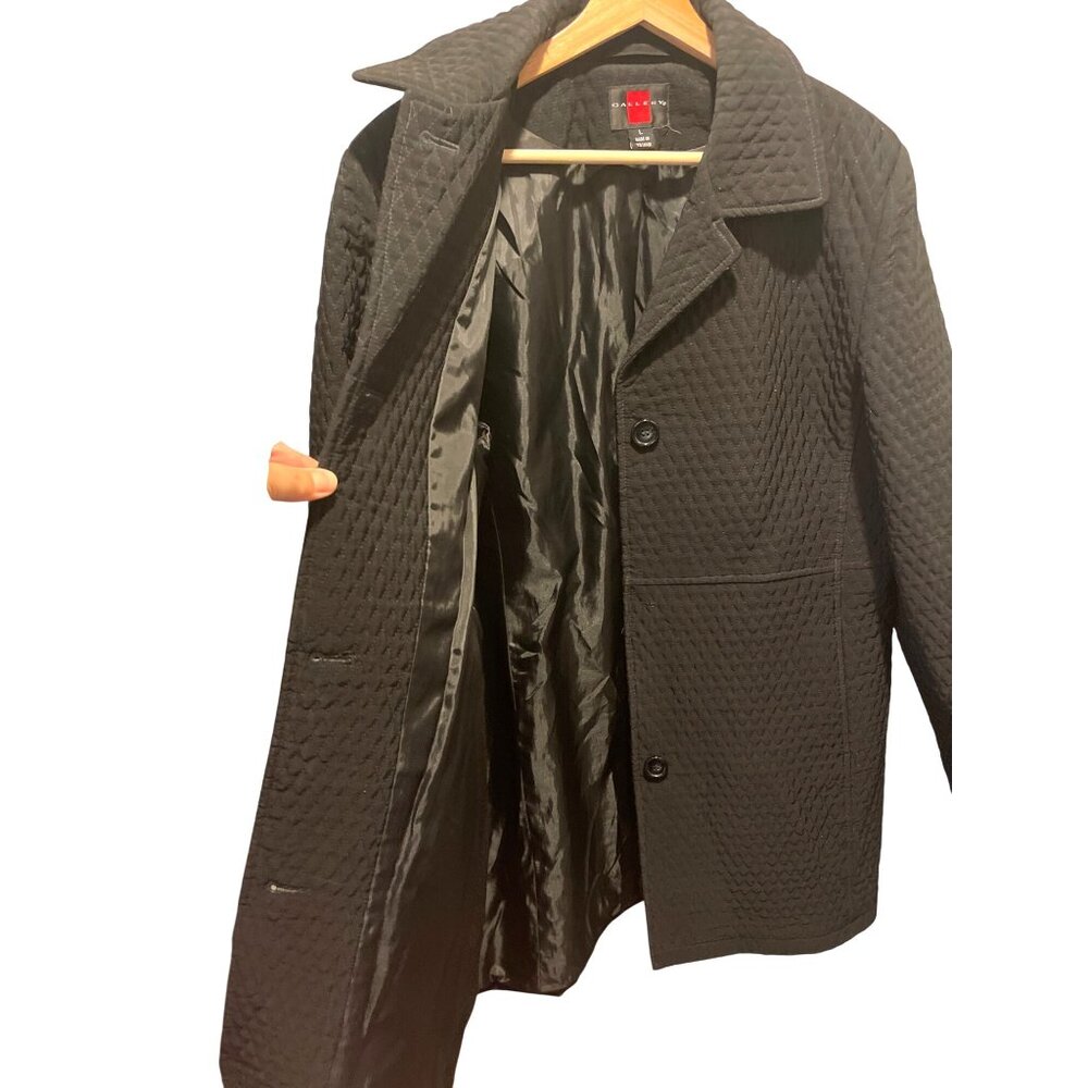 Gallery Womens Quilted Black Trench Coat Button-Front Size L - Picture 8 of 13
